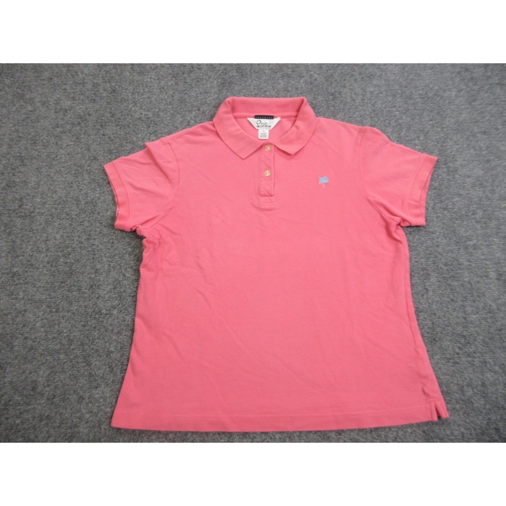 Lilly Pulitzer Polo Shirt Womens‎ Medium Pink Shrunken Pima Palm Tree Logo